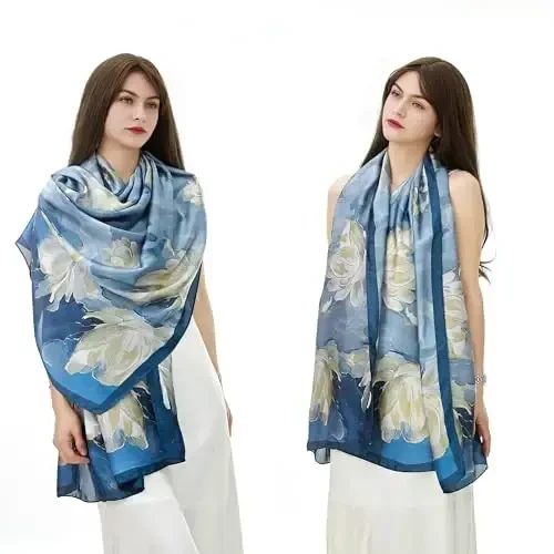 YOUR SMILE Large Mulberry Silk Feeling Long Stain Scarf Lightweight Sunscreen Shawls Wraps for Women - YOUR (1)