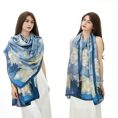 YOUR SMILE Large Mulberry Silk Feeling Long Stain Scarf Lightweight Sunscreen Shawls Wraps for Women - 2