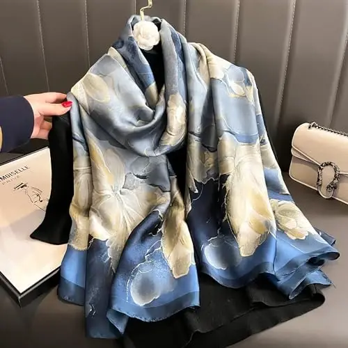 YOUR SMILE Large Mulberry Silk Feeling Long Stain Scarf Lightweight Sunscreen Shawls Wraps for Women - 7