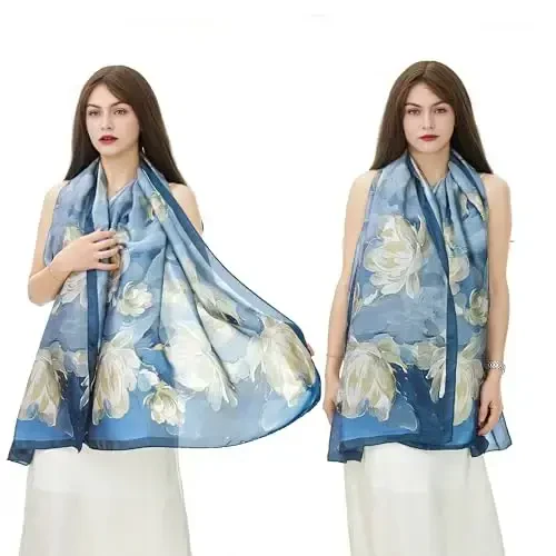 YOUR SMILE Large Mulberry Silk Feeling Long Stain Scarf Lightweight Sunscreen Shawls Wraps for Women - 3