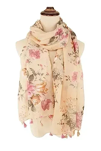 YOUR SMILE Large Boho Scarf for Women Lightweight Floral Printed Scarves Fall Winter Fashion Fringed Shawl wraps - 4