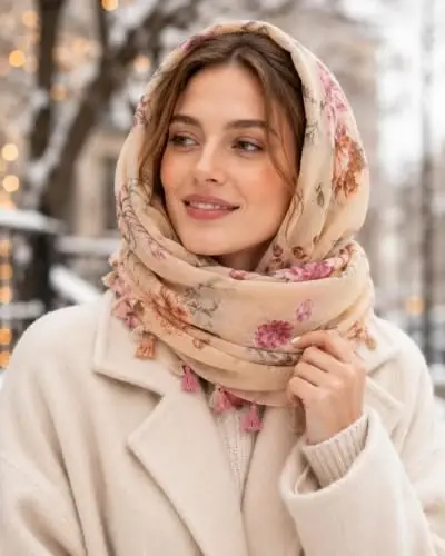 YOUR SMILE Large Boho Scarf for Women Lightweight Floral Printed Scarves Fall Winter Fashion Fringed Shawl wraps - 3