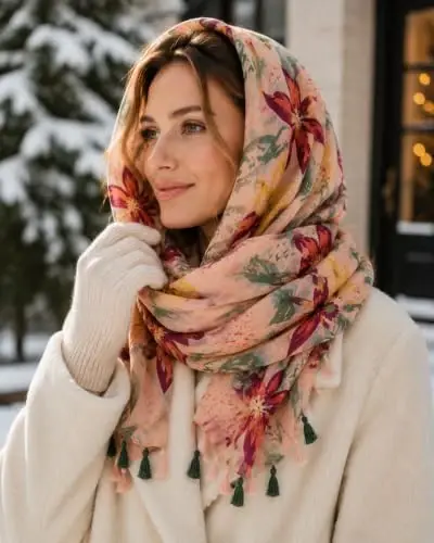YOUR SMILE Large Boho Scarf for Women Lightweight Floral Printed Scarves Fall Winter Fashion Fringed Shawl wraps - 3