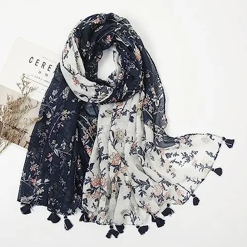 YOUR SMILE Large Boho Scarf for Women Lightweight Floral Printed Scarves Fall Winter Fashion Fringed Shawl wraps - 4