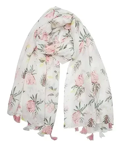 YOUR SMILE Large Boho Scarf for Women Lightweight Floral Printed Scarves Fall Winter Fashion Fringed Shawl wraps - YOUR