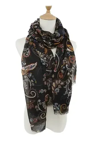 YOUR SMILE Large Boho Scarf for Women Lightweight Floral Printed Scarves Fall Winter Fashion Fringed Shawl wraps - 2
