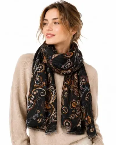 YOUR SMILE Large Boho Scarf for Women Lightweight Floral Printed Scarves Fall Winter Fashion Fringed Shawl wraps - 1