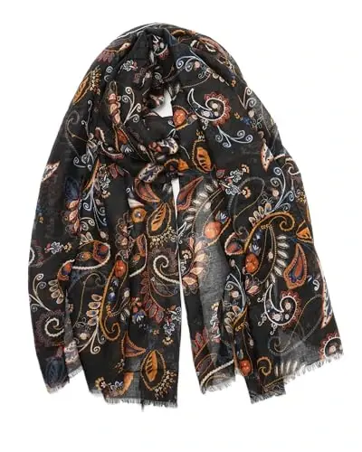 YOUR SMILE Large Boho Scarf for Women Lightweight Floral Printed Scarves Fall Winter Fashion Fringed Shawl wraps - 1