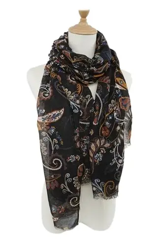 YOUR SMILE Large Boho Scarf for Women Lightweight Floral Printed Scarves Fall Winter Fashion Fringed Shawl wraps - YOUR (1)