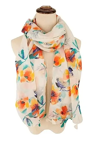 YOUR SMILE Large Boho Scarf for Women Lightweight Floral Printed Scarves Fall Winter Fashion Fringed Shawl wraps - 3