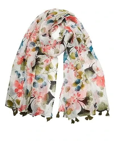 YOUR SMILE Large Boho Scarf for Women Lightweight Floral Printed Scarves Fall Winter Fashion Fringed Shawl wraps - 1