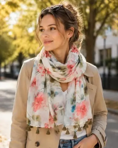 YOUR SMILE Large Boho Scarf for Women Lightweight Floral Printed Scarves Fall Winter Fashion Fringed Shawl wraps - YOUR (1)