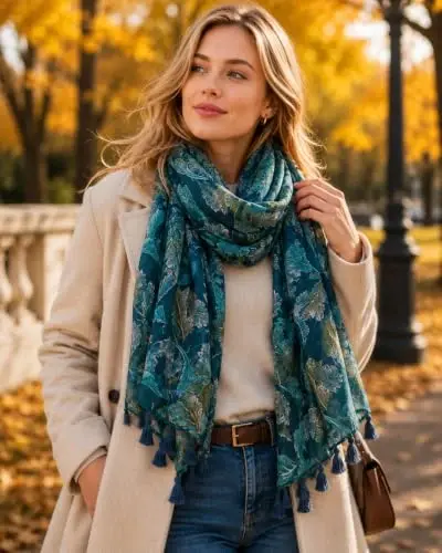 YOUR SMILE Large Boho Scarf for Women Lightweight Floral Printed Scarves Fall Winter Fashion Fringed Shawl wraps - YOUR (1)