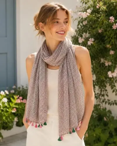 YOUR SMILE Large Boho Scarf for Women Lightweight Floral Printed Scarves Fall Winter Fashion Fringed Shawl wraps - 2