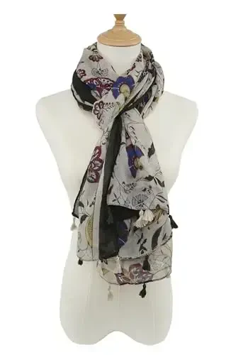 YOUR SMILE Large Boho Scarf for Women Lightweight Floral Printed Scarves Fall Winter Fashion Fringed Shawl wraps - 3