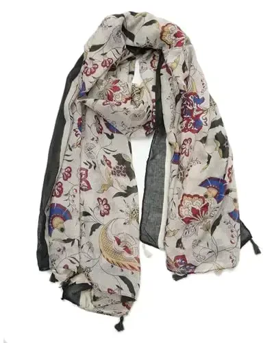 YOUR SMILE Large Boho Scarf for Women Lightweight Floral Printed Scarves Fall Winter Fashion Fringed Shawl wraps - YOUR