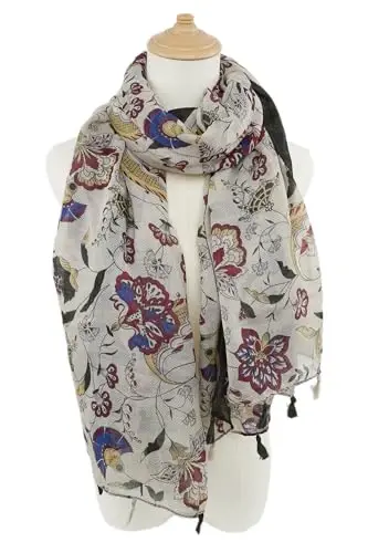 YOUR SMILE Large Boho Scarf for Women Lightweight Floral Printed Scarves Fall Winter Fashion Fringed Shawl wraps - 2