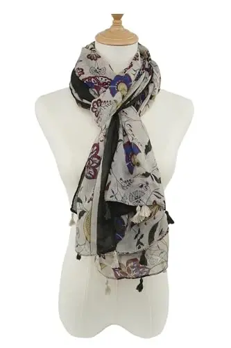 YOUR SMILE Large Boho Scarf for Women Lightweight Floral Printed Scarves Fall Winter Fashion Fringed Shawl wraps - 3