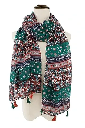 YOUR SMILE Large Boho Scarf for Women Lightweight Floral Printed Scarves Fall Winter Fashion Fringed Shawl wraps - 7