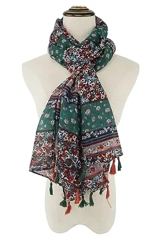YOUR SMILE Large Boho Scarf for Women Lightweight Floral Printed Scarves Fall Winter Fashion Fringed Shawl wraps - 8