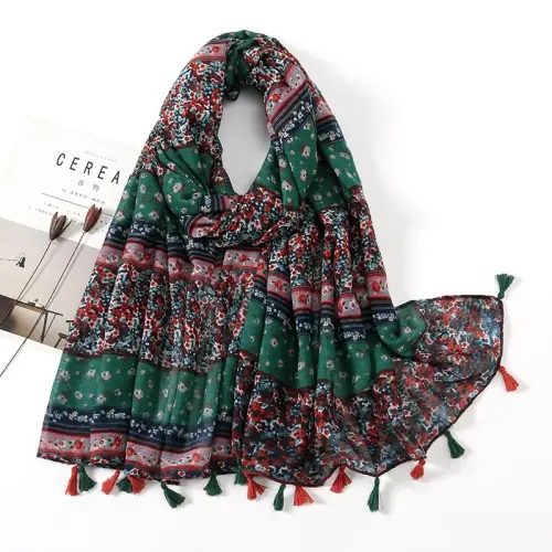 YOUR SMILE Large Boho Scarf for Women Lightweight Floral Printed Scarves Fall Winter Fashion Fringed Shawl wraps - 9