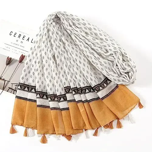 YOUR SMILE Large Boho Scarf for Women Lightweight Floral Printed Scarves Fall Winter Fashion Fringed Shawl wraps - 4