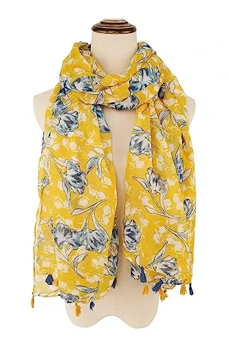 YOUR SMILE Large Boho Scarf for Women Lightweight Floral Printed Scarves Fall Winter Fashion Fringed Shawl wraps - YOUR (1)