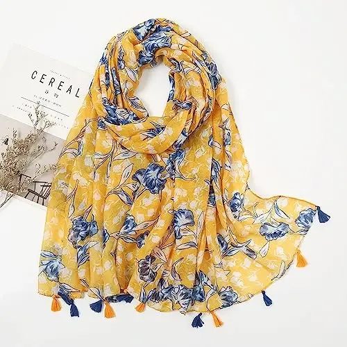 YOUR SMILE Large Boho Scarf for Women Lightweight Floral Printed Scarves Fall Winter Fashion Fringed Shawl wraps - 4