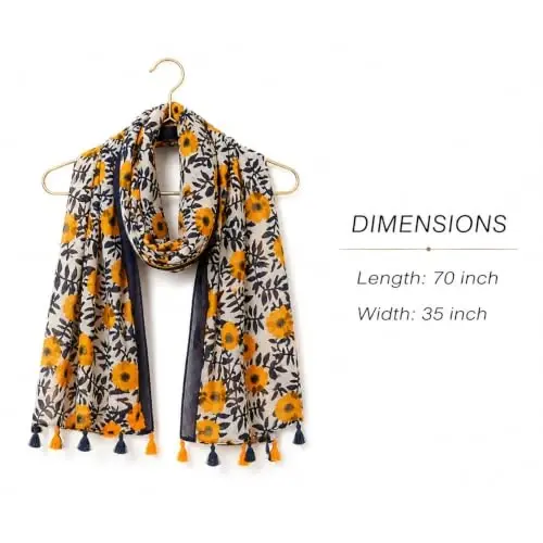 YOUR SMILE Large Boho Scarf for Women Lightweight Floral Printed Scarves Fall Winter Fashion Fringed Shawl wraps - 4