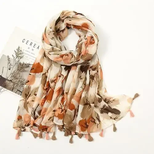 YOUR SMILE Large Boho Scarf for Women Lightweight Floral Printed Scarves Fall Winter Fashion Fringed Shawl wraps - 4