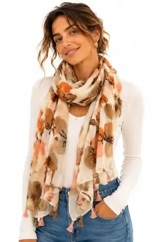 YOUR SMILE Large Boho Scarf for Women Lightweight Floral Printed Scarves Fall Winter Fashion Fringed Shawl wraps - 1