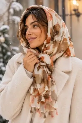 YOUR SMILE Large Boho Scarf for Women Lightweight Floral Printed Scarves Fall Winter Fashion Fringed Shawl wraps - 3