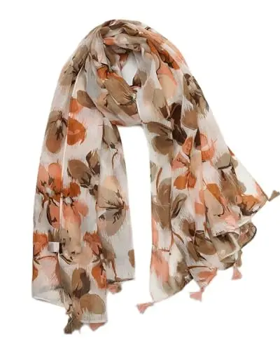 YOUR SMILE Large Boho Scarf for Women Lightweight Floral Printed Scarves Fall Winter Fashion Fringed Shawl wraps - 1