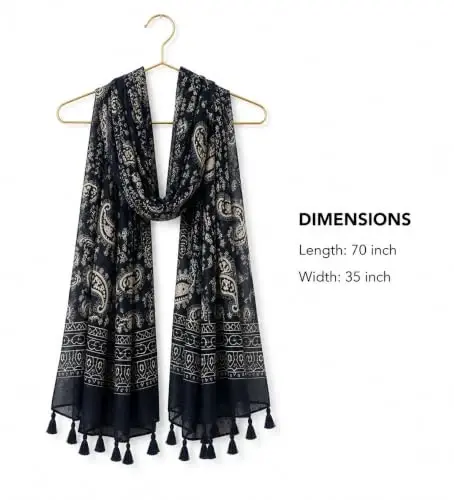 YOUR SMILE Large Boho Scarf for Women Lightweight Floral Printed Scarves Fall Winter Fashion Fringed Shawl wraps - 4