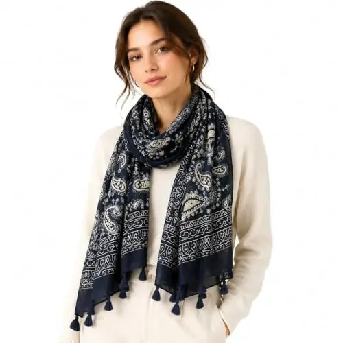 YOUR SMILE Large Boho Scarf for Women Lightweight Floral Printed Scarves Fall Winter Fashion Fringed Shawl wraps 