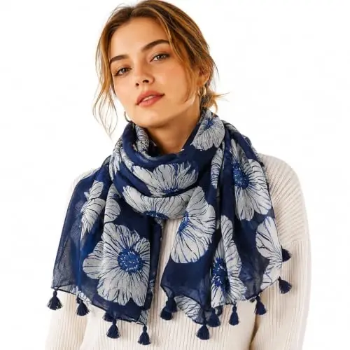 YOUR SMILE Large Boho Scarf for Women Lightweight Floral Printed Scarves Fall Winter Fashion Fringed Shawl wraps - 1