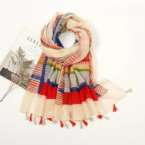 YOUR SMILE Large Boho Scarf for Women Lightweight Floral Printed Scarves Fall Winter Fashion Fringed Shawl wraps - 4