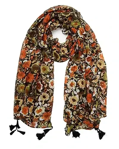 YOUR SMILE Large Boho Scarf for Women Lightweight Floral Printed Scarves Fall Winter Fashion Fringed Shawl wraps - MODAZONE