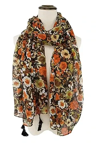 YOUR SMILE Large Boho Scarf for Women Lightweight Floral Printed Scarves Fall Winter Fashion Fringed Shawl wraps - MODAZONE (1)