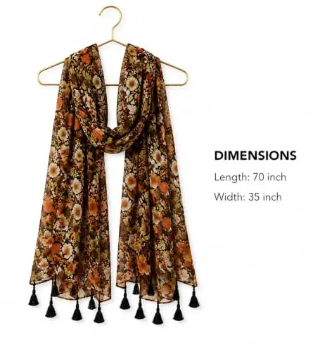 YOUR SMILE Large Boho Scarf for Women Lightweight Floral Printed Scarves Fall Winter Fashion Fringed Shawl wraps - 4