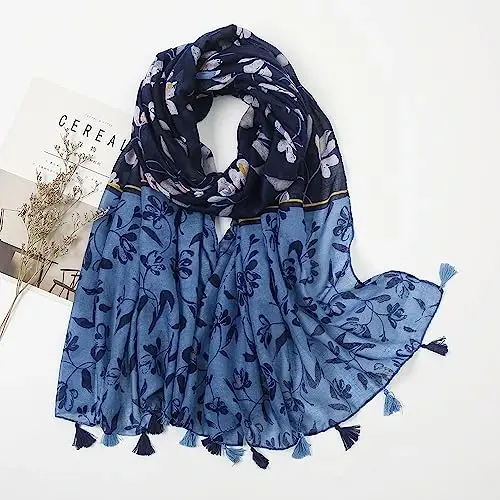 YOUR SMILE Large Boho Scarf for Women Lightweight Floral Printed Scarves Fall Winter Fashion Fringed Shawl wraps - 4