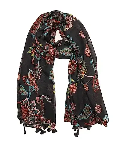 YOUR SMILE Large Boho Scarf for Women Lightweight Floral Printed Scarves Fall Winter Fashion Fringed Shawl wraps - 1
