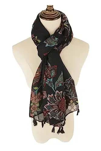 YOUR SMILE Large Boho Scarf for Women Lightweight Floral Printed Scarves Fall Winter Fashion Fringed Shawl wraps - 2