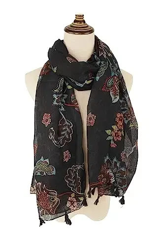 YOUR SMILE Large Boho Scarf for Women Lightweight Floral Printed Scarves Fall Winter Fashion Fringed Shawl wraps - 3