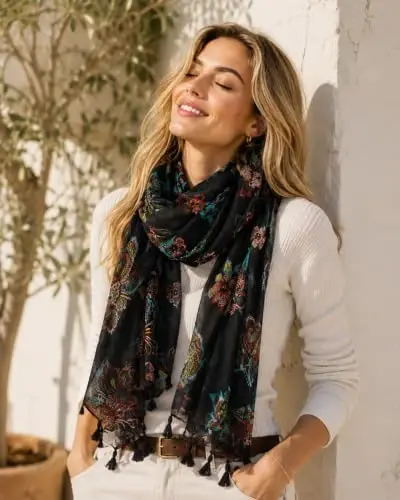 YOUR SMILE Large Boho Scarf for Women Lightweight Floral Printed Scarves Fall Winter Fashion Fringed Shawl wraps - 2