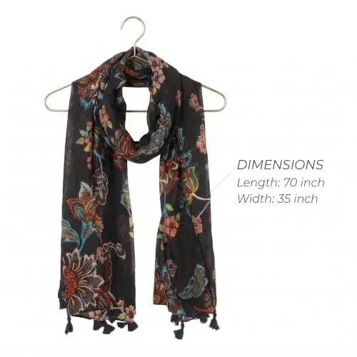 YOUR SMILE Large Boho Scarf for Women Lightweight Floral Printed Scarves Fall Winter Fashion Fringed Shawl wraps - 4