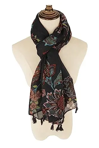 YOUR SMILE Large Boho Scarf for Women Lightweight Floral Printed Scarves Fall Winter Fashion Fringed Shawl wraps - YOUR (1)