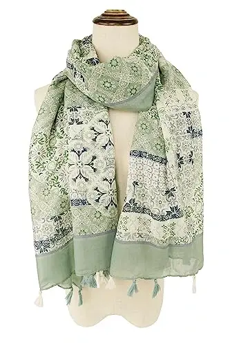 YOUR SMILE Large Boho Scarf for Women Lightweight Floral Printed Scarves Fall Winter Fashion Fringed Shawl wraps - YOUR (1)