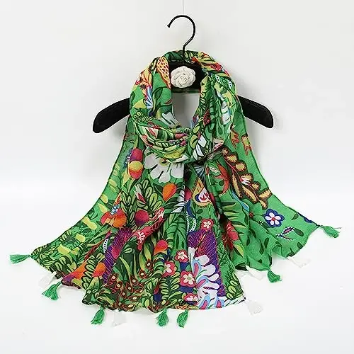YOUR SMILE Large Boho Scarf for Women Lightweight Floral Printed Scarves Fall Winter Fashion Fringed Shawl wraps - 4