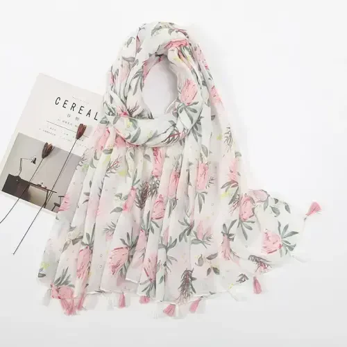 YOUR SMILE Large Boho Scarf for Women Lightweight Floral Printed Scarves Fall Winter Fashion Fringed Shawl wraps - 4